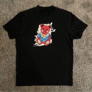 Bershka Black Tee with Red Bear Graphic